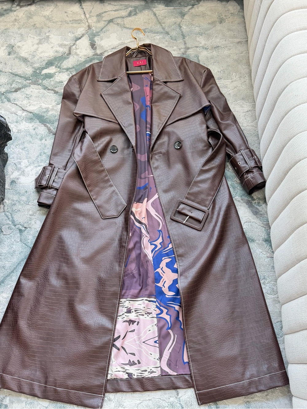 Kai Collective Women's Brown Faux Leather Trench Coat